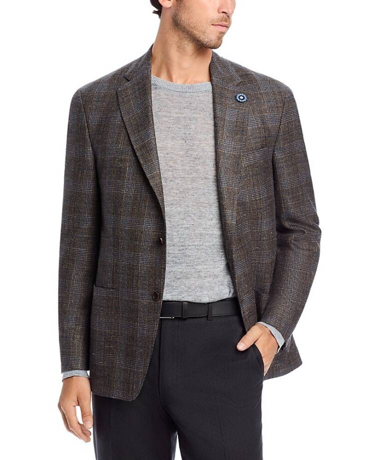 Hart Schaffner Marx New York Plaid Regular Fit Sport Coat Men's 48L Brown/Teal