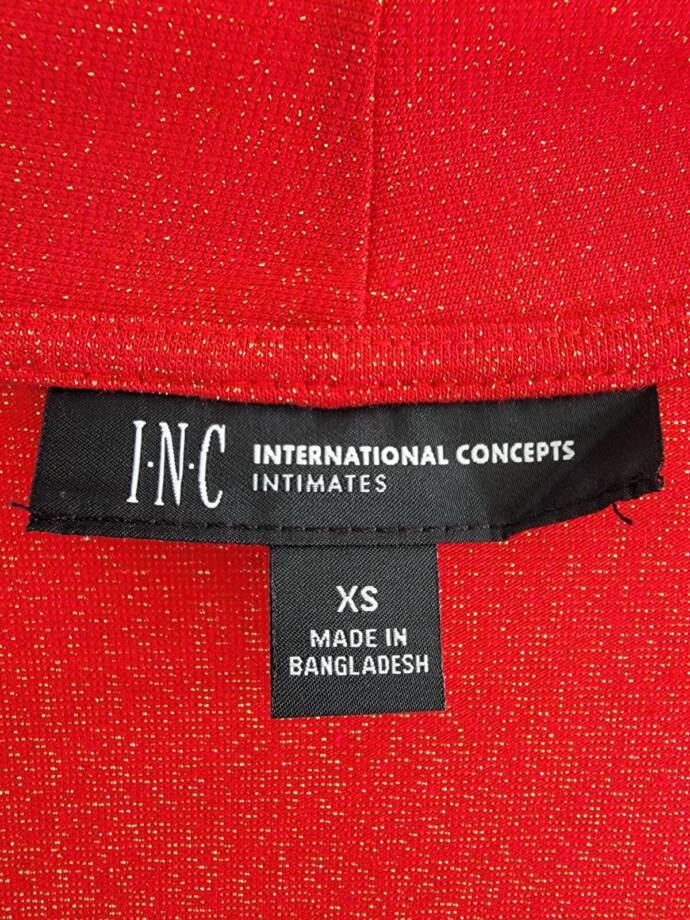 INC International Concepts 2Pc Sparkle Robe & Chemise Womens XS Infrared Sparkle