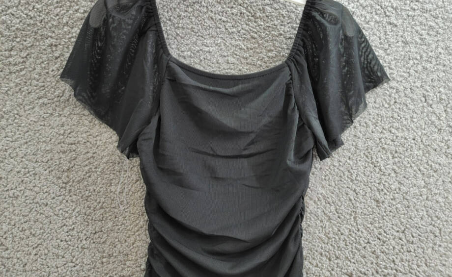 With Jules Ruched Flutter-Sleeve Mesh Dress Big Girls XL Black Square Neck S/S