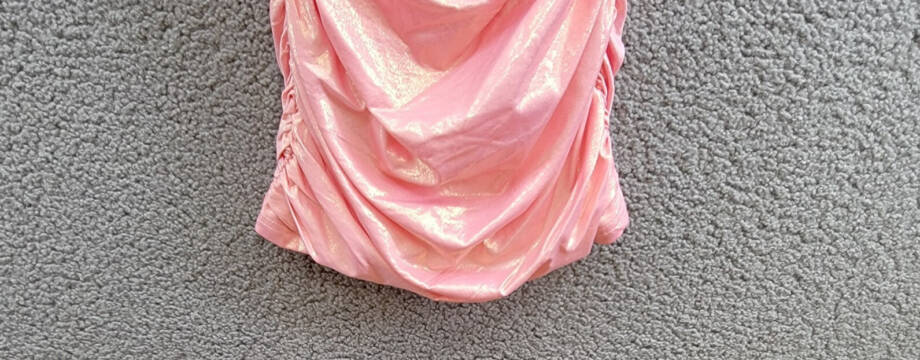 With Jules Metallic Ruched Mini Dress Big Girls L Pastel Pink Surplice Neck