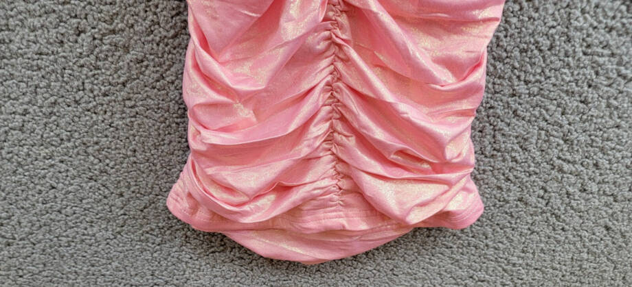 With Jules Metallic Ruched Mini Dress Big Girls L Pastel Pink Surplice Neck