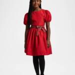 Polo Ralph Lauren Balloon-Sleeve Dress Big Girls 10 Red Button Back Closure S/S