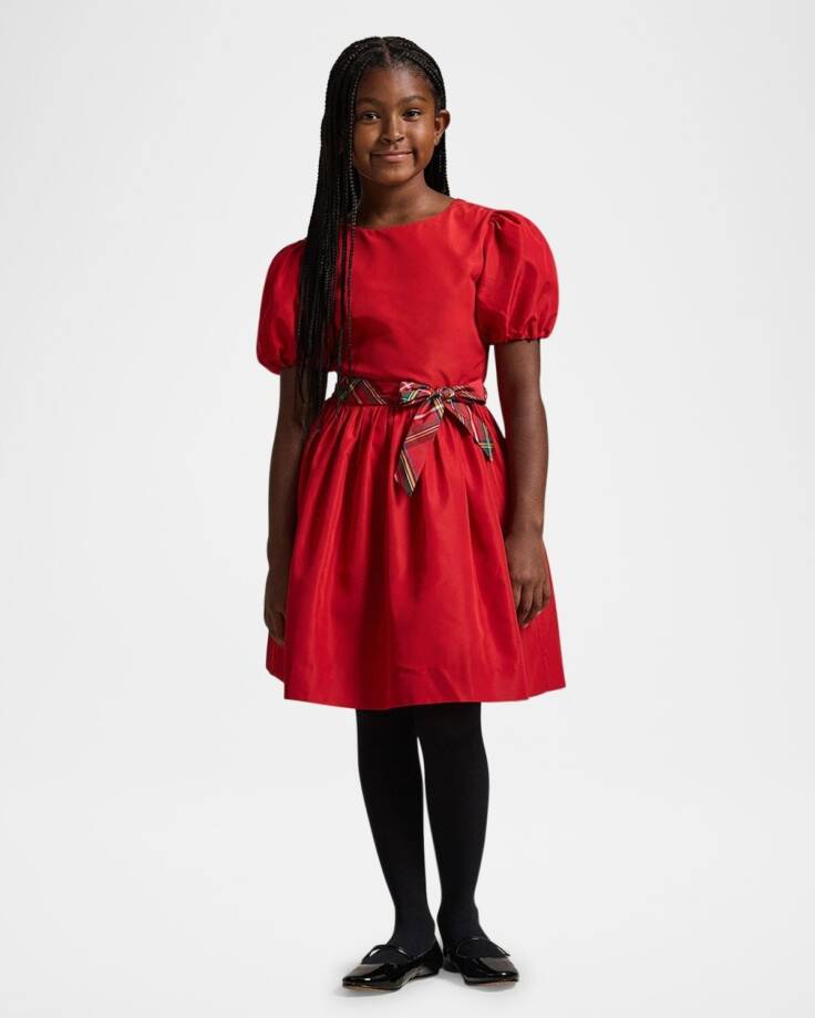 Polo Ralph Lauren Balloon-Sleeve Dress Big Girls 10 Red Button Back Closure S/S