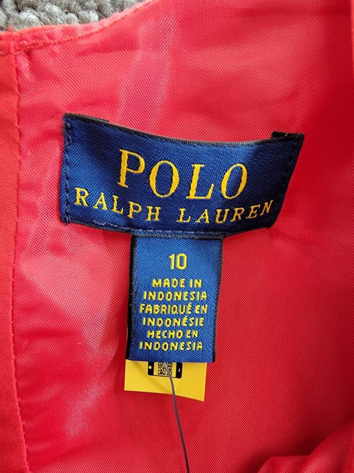 Polo Ralph Lauren Balloon-Sleeve Dress Big Girls 10 Red Button Back Closure S/S