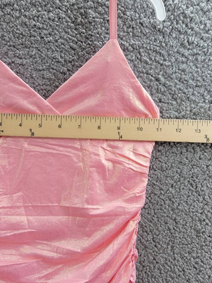 With Jules Metallic Ruched Mini Dress Big Girls S Pastel Pink Surplice Neck