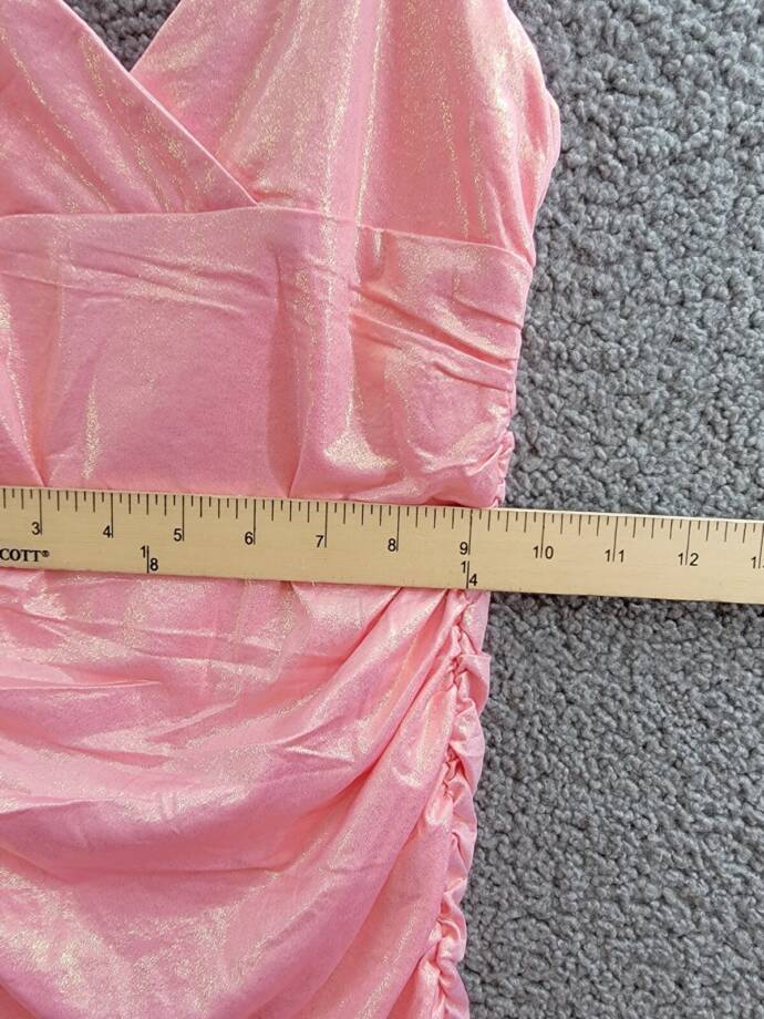 With Jules Metallic Ruched Mini Dress Big Girls S Pastel Pink Surplice Neck