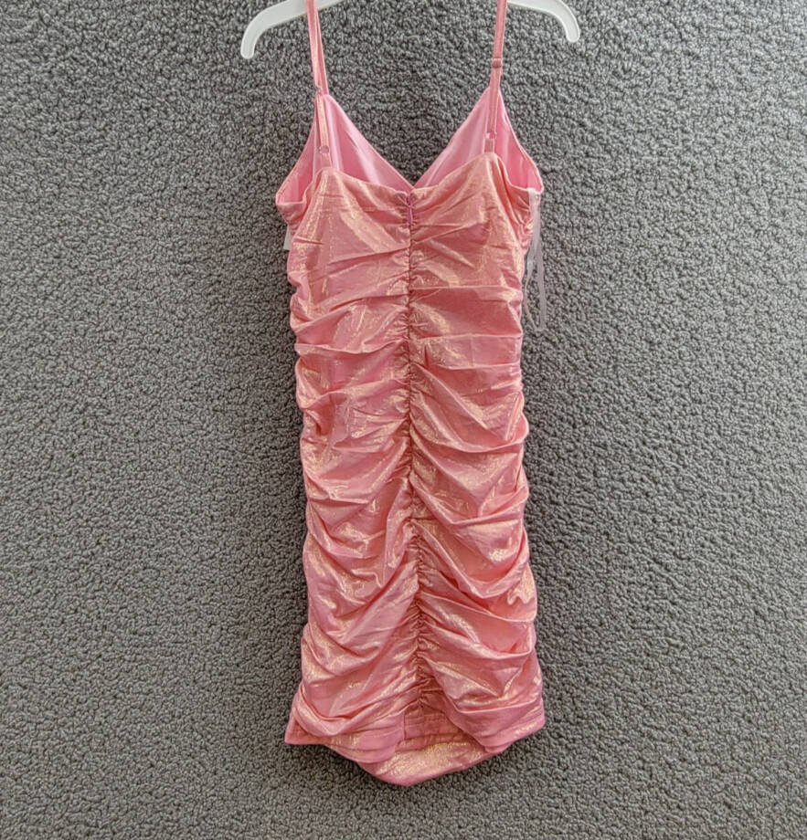 With Jules Metallic Ruched Mini Dress Big Girls S Pastel Pink Surplice Neck