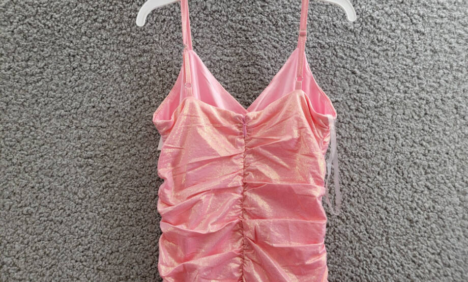 With Jules Metallic Ruched Mini Dress Big Girls S Pastel Pink Surplice Neck