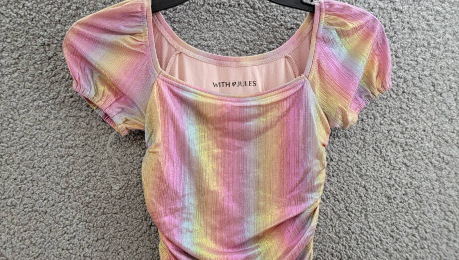 With Jules Ruched Square-Neck Mesh Dress Big Girls M Multi Short Sleeve Pullover