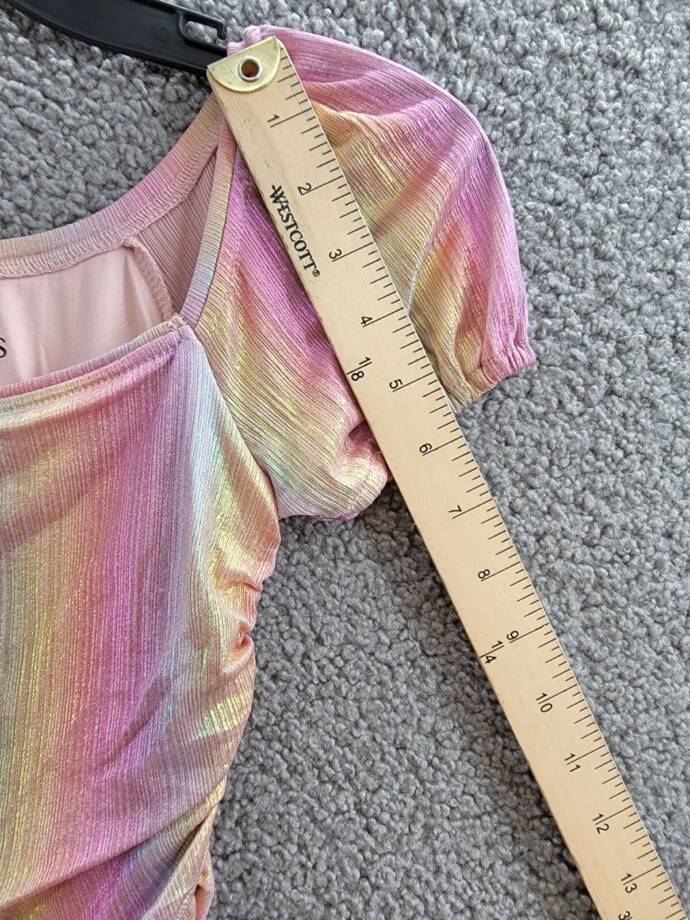 With Jules Ruched Square-Neck Mesh Dress Big Girls M Multi Short Sleeve Pullover