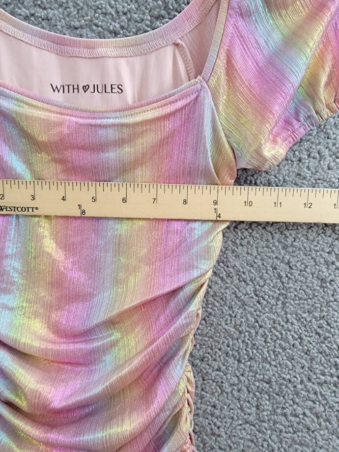 With Jules Ruched Square-Neck Mesh Dress Big Girls M Multi Short Sleeve Pullover