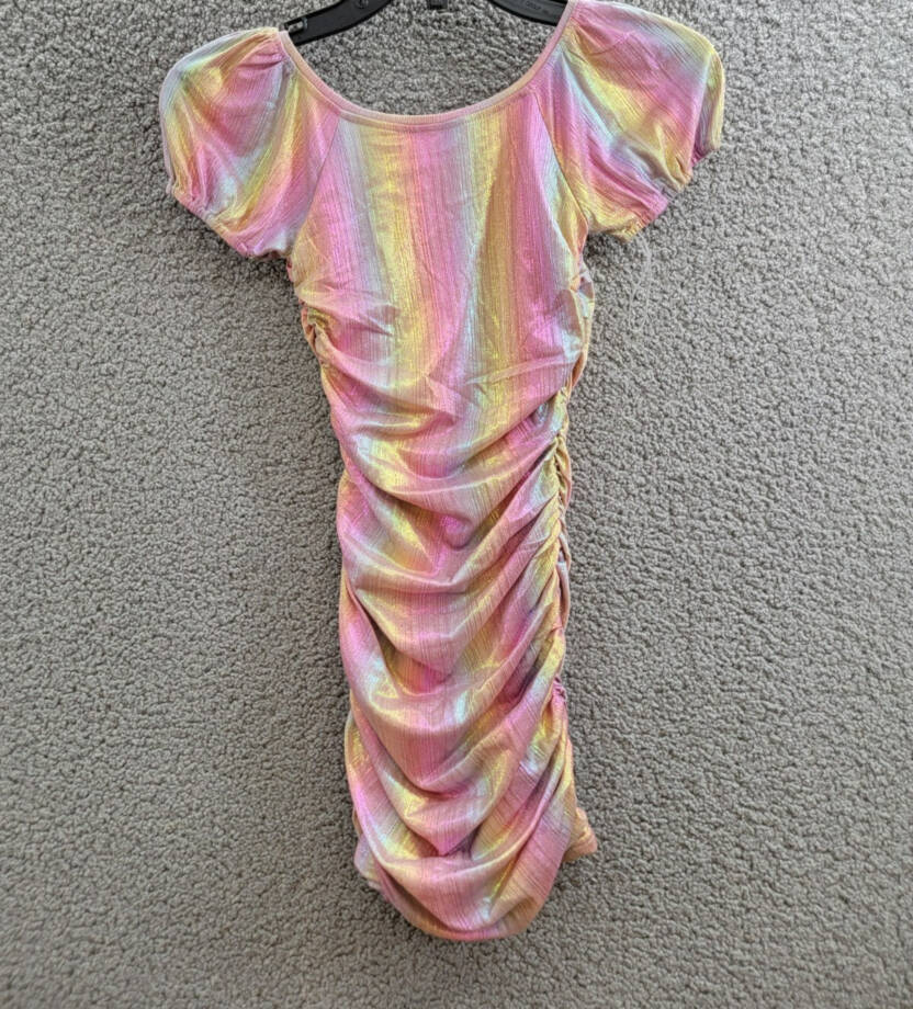 With Jules Ruched Square-Neck Mesh Dress Big Girls M Multi Short Sleeve Pullover