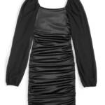 With Jules Long-Sleeve Ruched Dress Big Girls L Black Straight Neck Pullover
