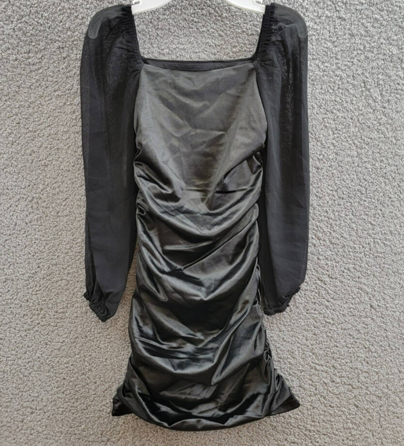 With Jules Long-Sleeve Ruched Dress Big Girls L Black Straight Neck Pullover