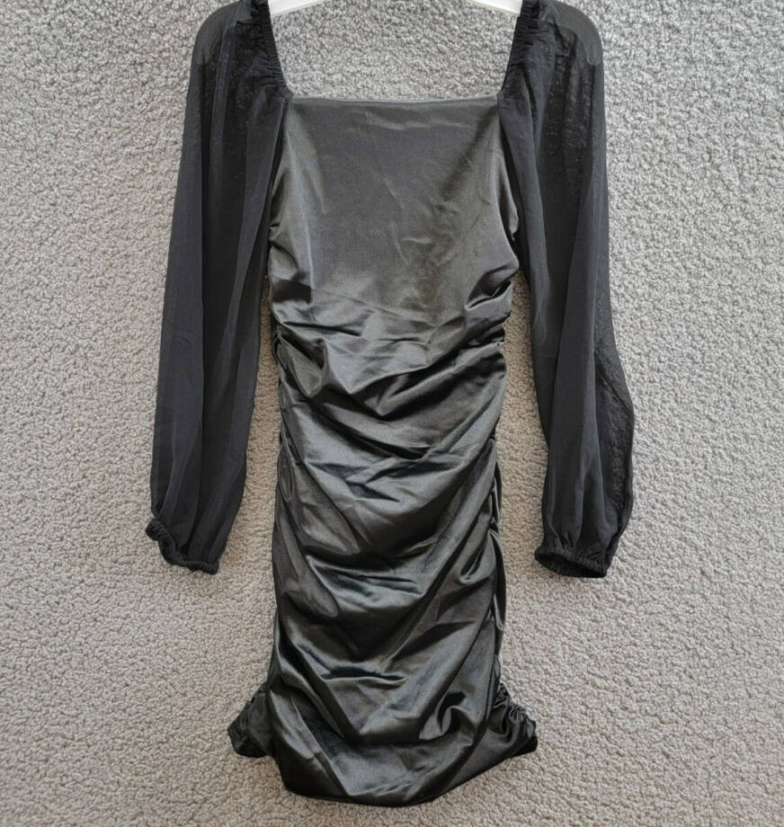 With Jules Long-Sleeve Ruched Dress Big Girls L Black Straight Neck Pullover