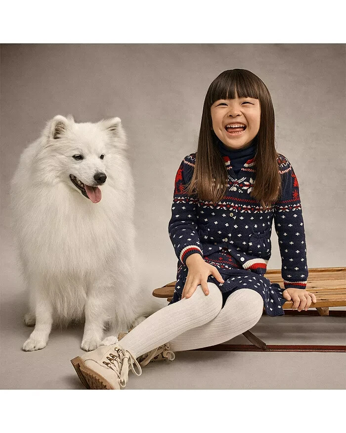 Polo Ralph Lauren Snowflake Wool Blend Cardigan Girls 6 Navy Multi Button Front