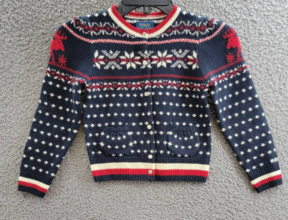 Polo Ralph Lauren Snowflake Wool Blend Cardigan Girls 6 Navy Multi Button Front