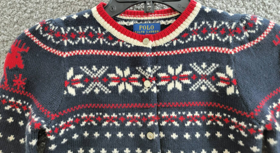 Polo Ralph Lauren Snowflake Wool Blend Cardigan Girls 6 Navy Multi Button Front