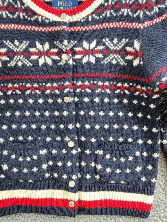 Polo Ralph Lauren Snowflake Wool Blend Cardigan Girls 6 Navy Multi Button Front
