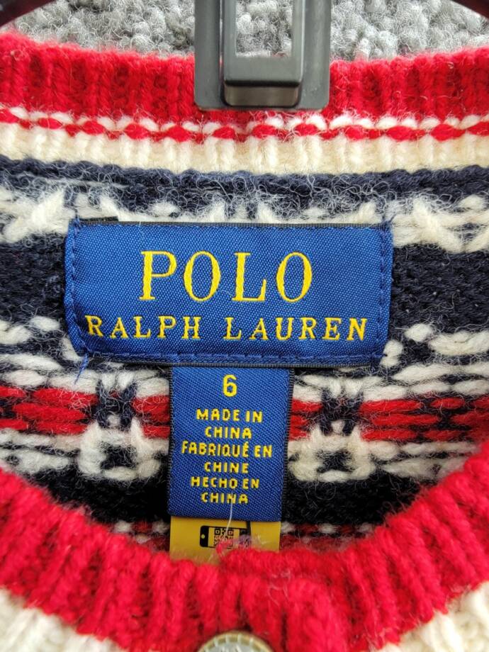 Polo Ralph Lauren Snowflake Wool Blend Cardigan Girls 6 Navy Multi Button Front