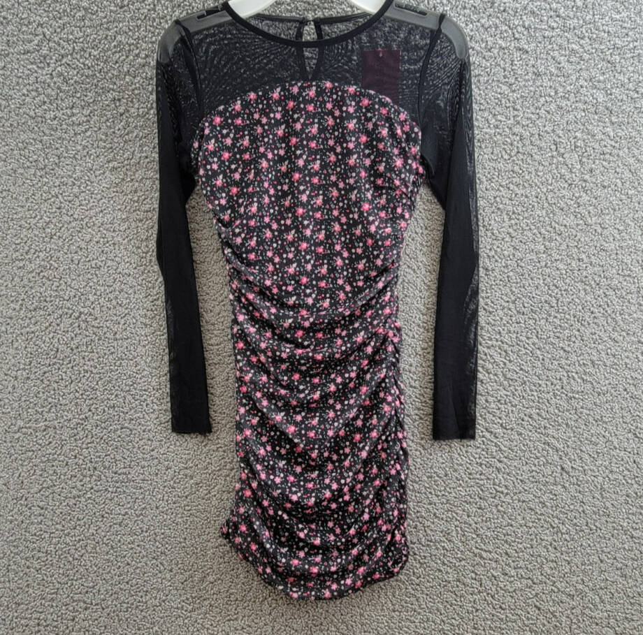 With Jules Long-Sleeve Printed Mesh Combo Dress Big Girls L Black Multi Side Zip