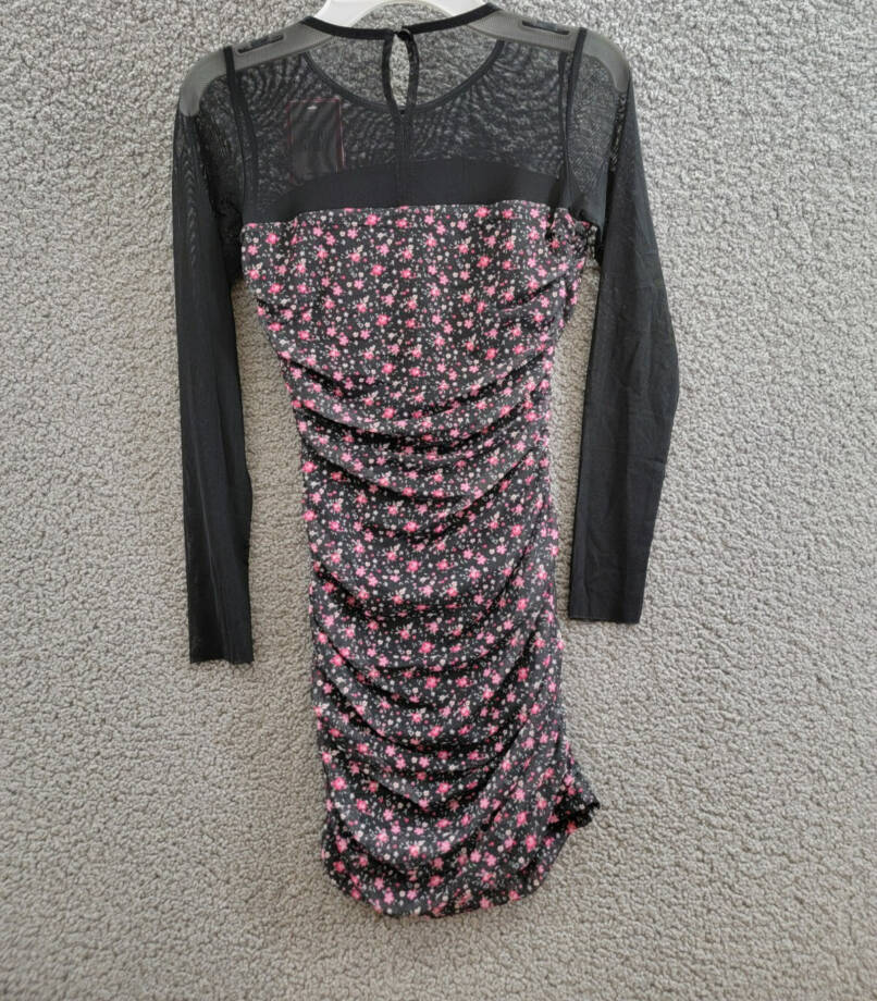With Jules Long-Sleeve Printed Mesh Combo Dress Big Girls L Black Multi Side Zip