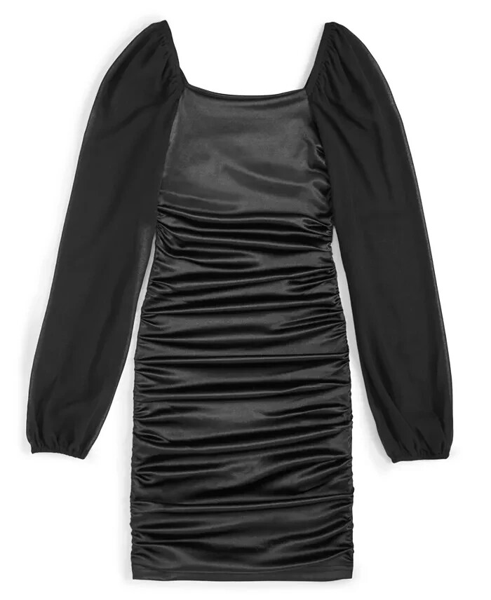 With Jules Long-Sleeve Ruched Dress Big Girls S Black Straight Neck Pullover