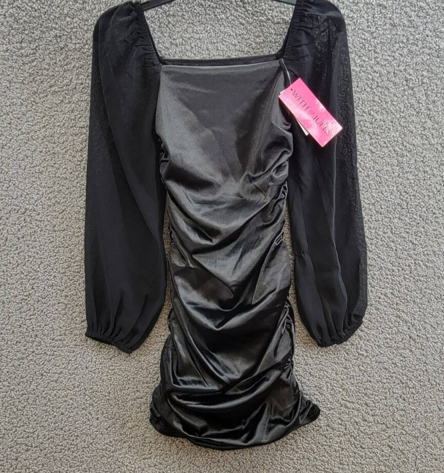 With Jules Long-Sleeve Ruched Dress Big Girls S Black Straight Neck Pullover