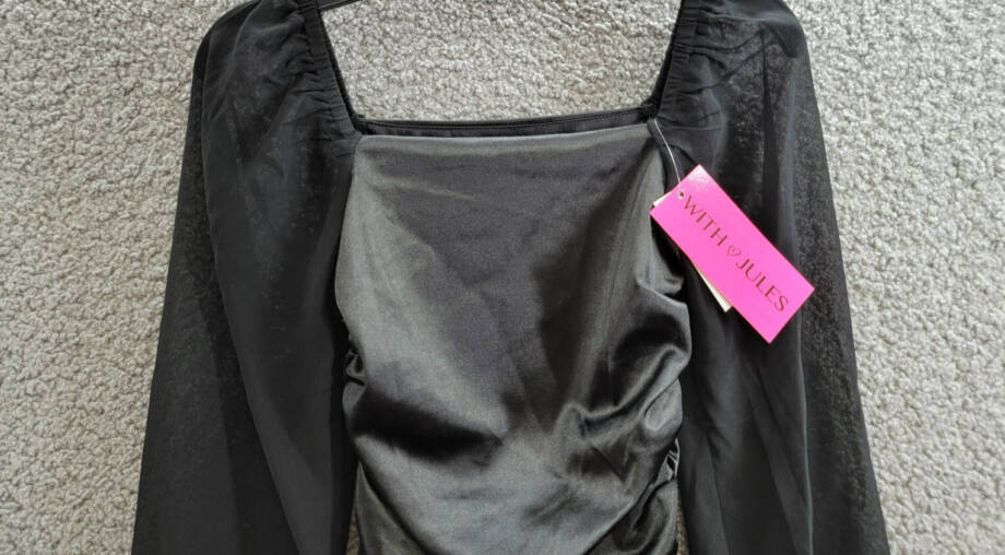 With Jules Long-Sleeve Ruched Dress Big Girls S Black Straight Neck Pullover
