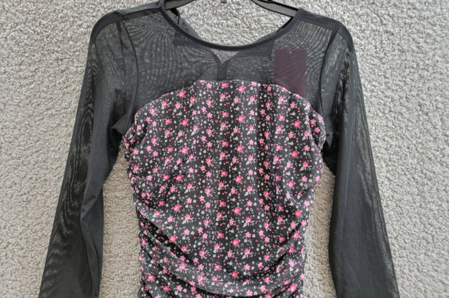 With Jules Long-Sleeve Printed Mesh Combo Dress Big Girl XL Black Multi Side Zip