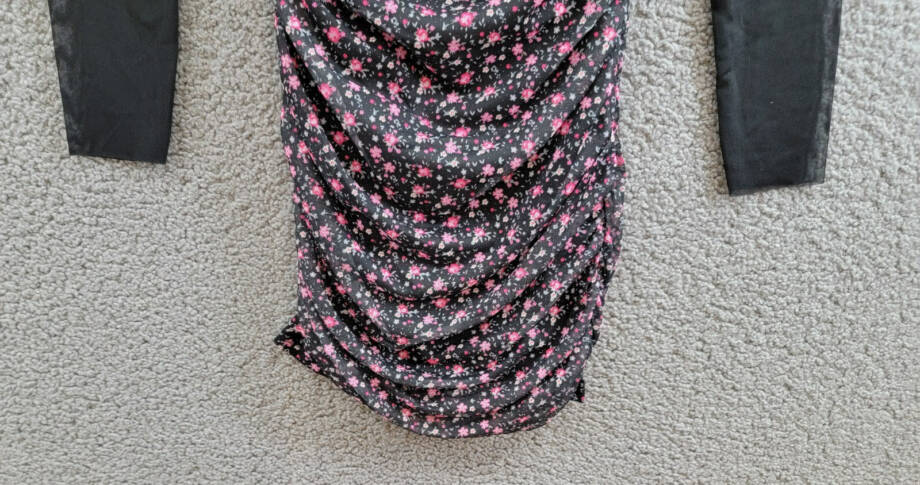 With Jules Long-Sleeve Printed Mesh Combo Dress Big Girl XL Black Multi Side Zip