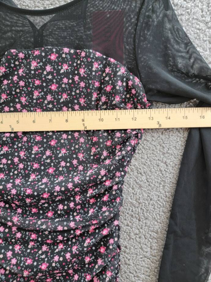 With Jules Long-Sleeve Printed Mesh Combo Dress Big Girl XL Black Multi Side Zip