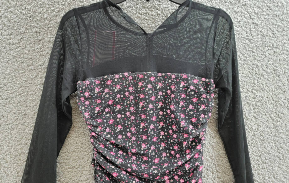 With Jules Long-Sleeve Printed Mesh Combo Dress Big Girl XL Black Multi Side Zip