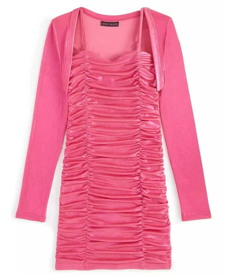 With Jules Ruched Sleeveless Dress & Shrug Set Big Girls S Bright Pink Back Zip