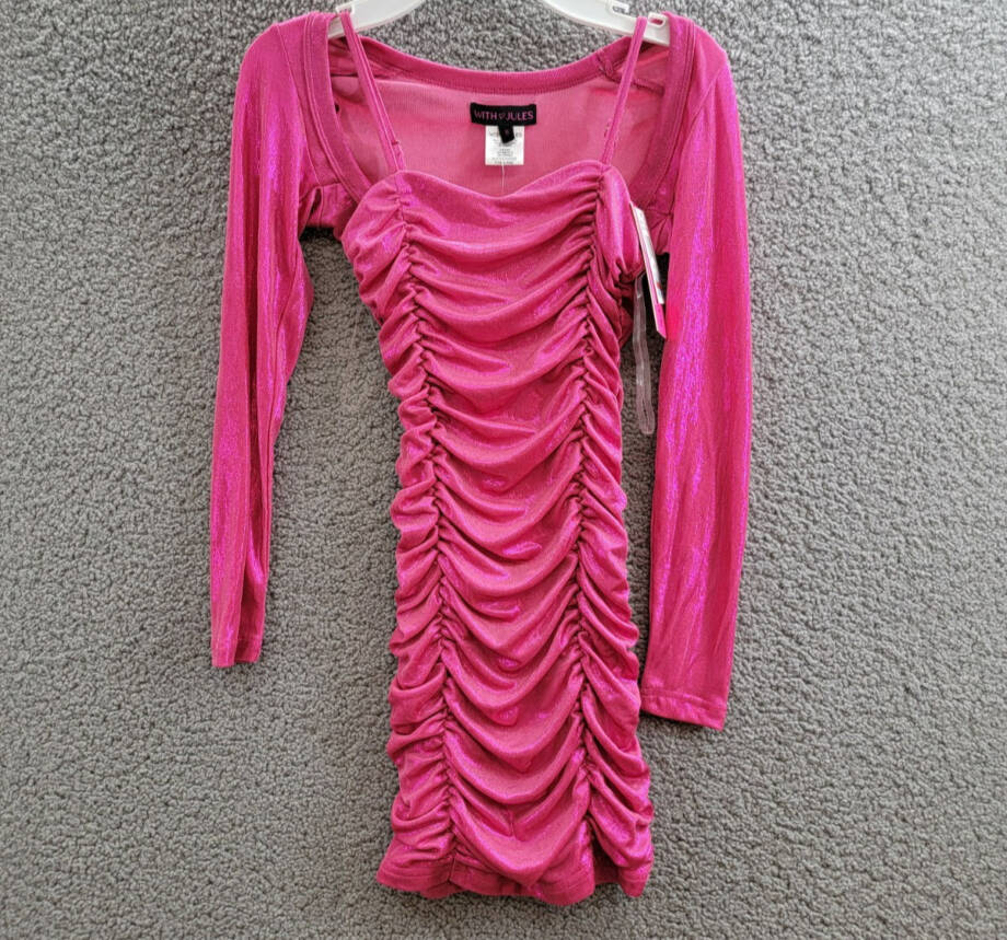 With Jules Ruched Sleeveless Dress & Shrug Set Big Girls S Bright Pink Back Zip