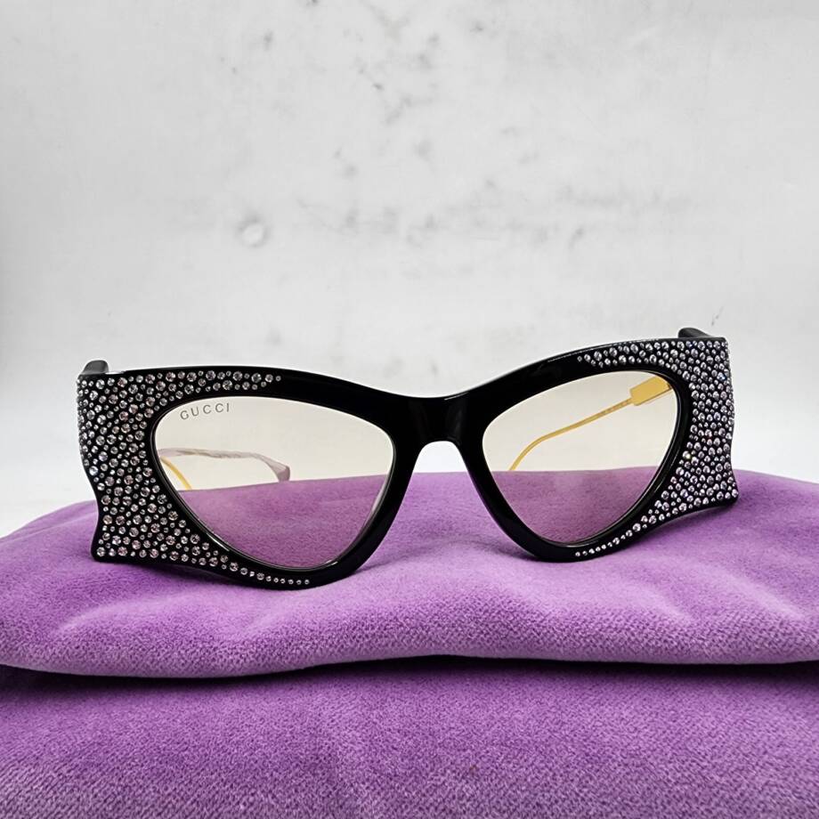 Gucci Crystal-Embellished Cat-Eye Sunglasses Women's Black/Gold