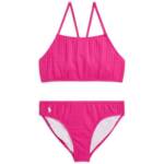 Polo Ralph Lauren Stretch Jacquard Two-Piece Swimsuit Girls 12 Bright Pink/White