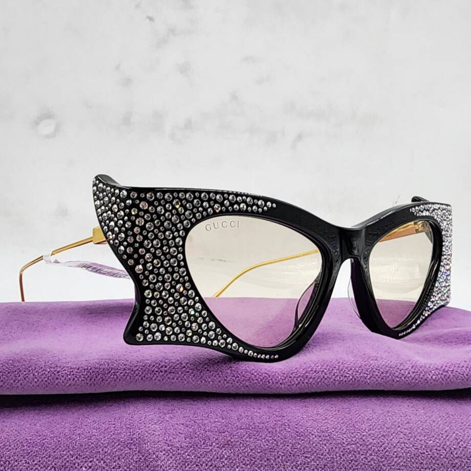 Gucci Crystal-Embellished Cat-Eye Sunglasses Women's Black/Gold
