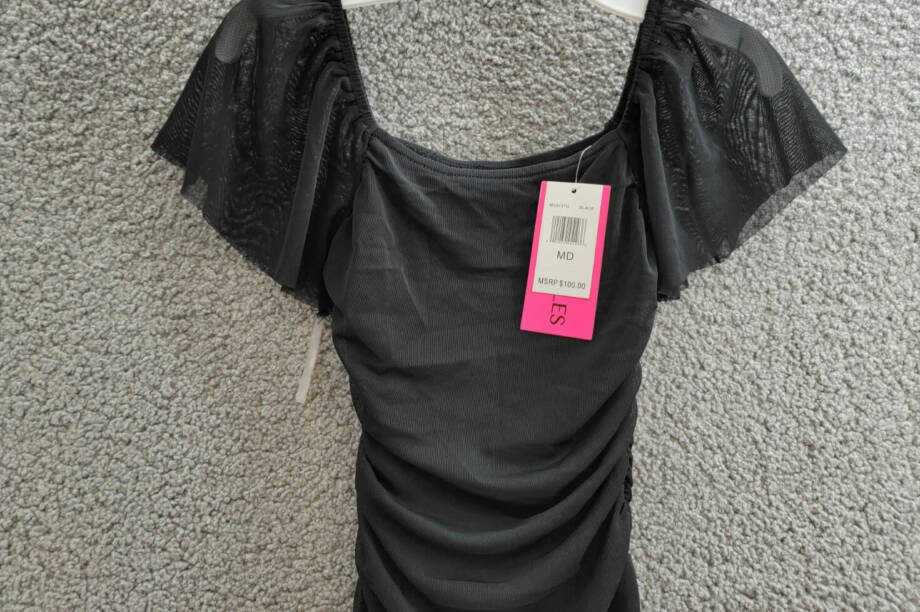 With Jules Ruched Flutter-Sleeve Mesh Dress Big Girls M Black Square Neck S/S