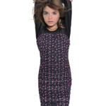 With Jules Long-Sleeve Printed Mesh Combo Dress Big Girls M Black Multi Side Zip