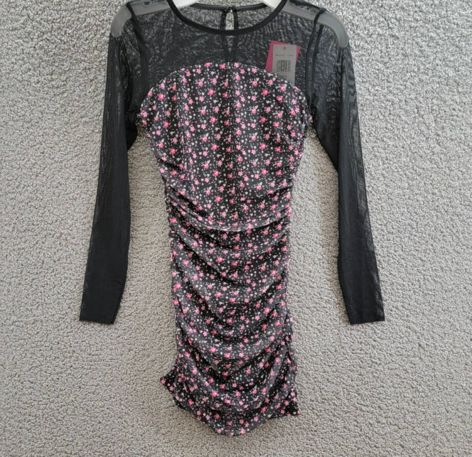 With Jules Long-Sleeve Printed Mesh Combo Dress Big Girls M Black Multi Side Zip