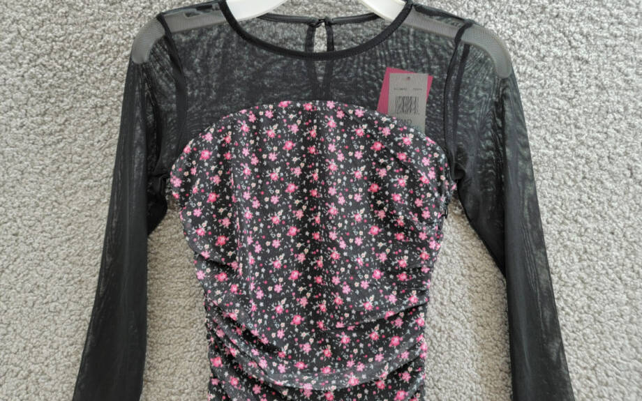 With Jules Long-Sleeve Printed Mesh Combo Dress Big Girls M Black Multi Side Zip