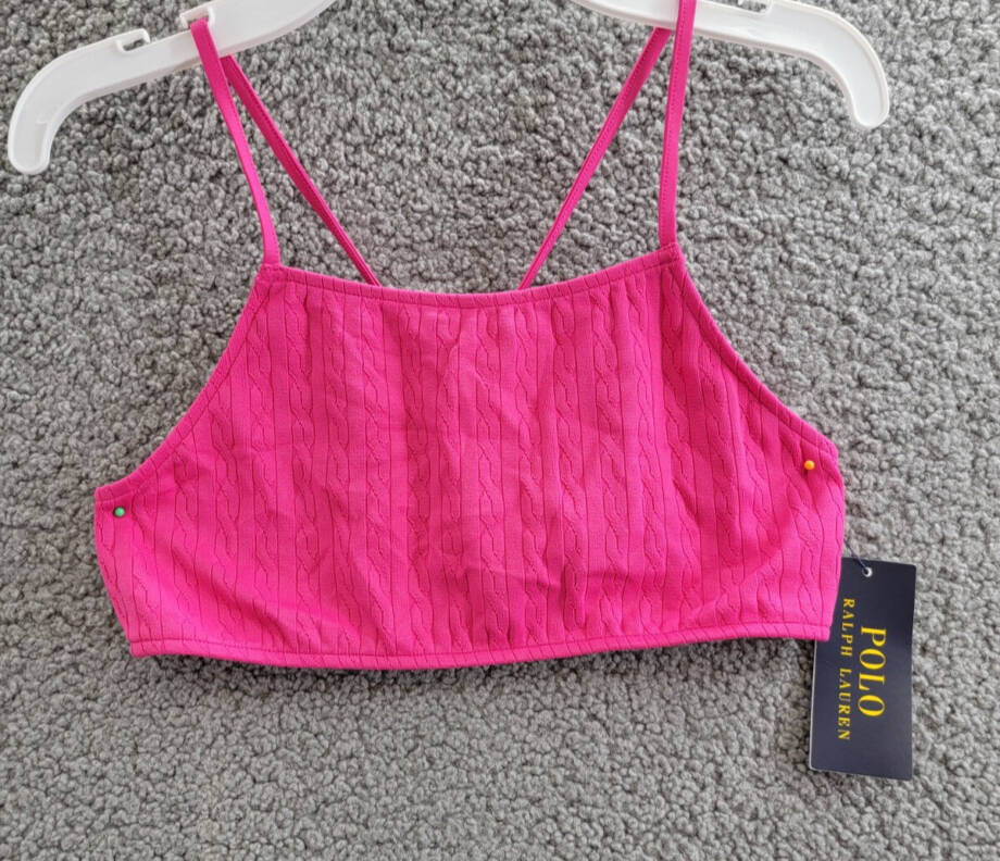 Polo Ralph Lauren Stretch Jacquard Two-Piece Swimsuit Girls 12 Bright Pink/White