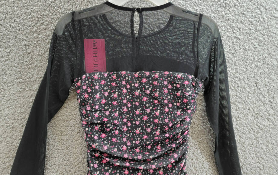 With Jules Long-Sleeve Printed Mesh Combo Dress Big Girls M Black Multi Side Zip