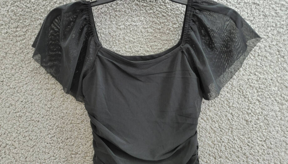 With Jules Ruched Flutter-Sleeve Mesh Dress Big Girls L Black Square Neck S/S