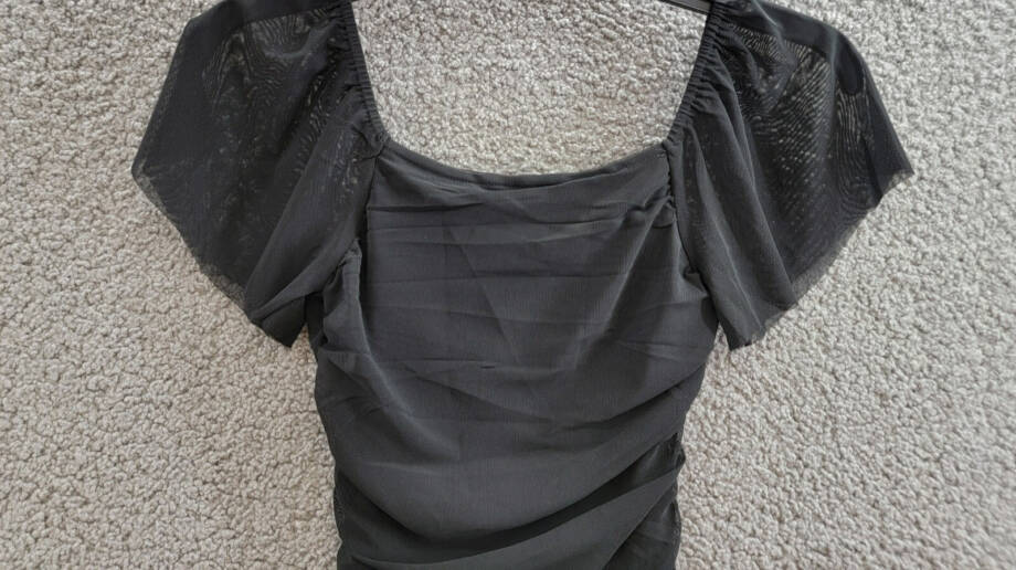 With Jules Ruched Flutter-Sleeve Mesh Dress Big Girls L Black Square Neck S/S