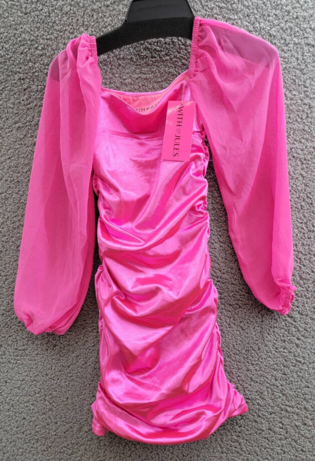 With Jules Long-Sleeve Ruched Dress Big Girls' S Hot Pink Straight Neck Pullover
