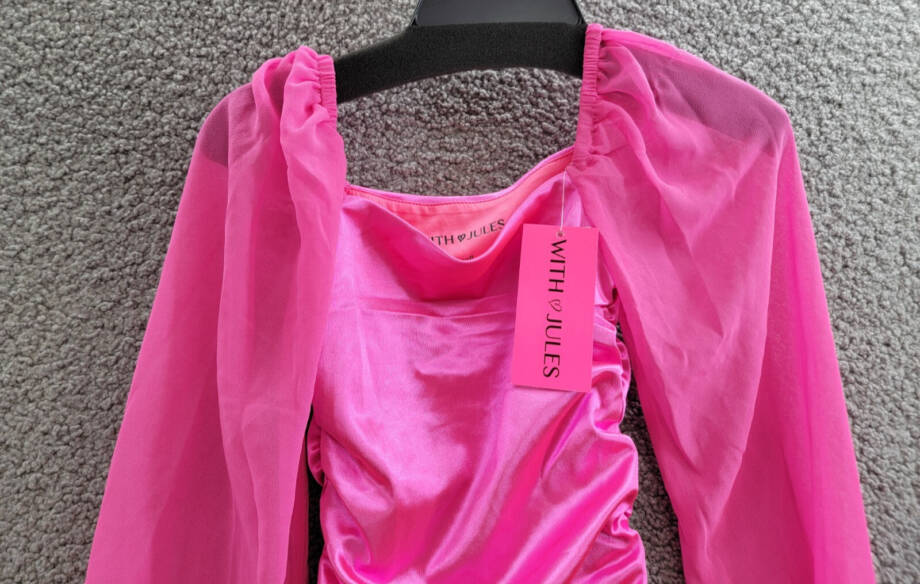 With Jules Long-Sleeve Ruched Dress Big Girls' S Hot Pink Straight Neck Pullover