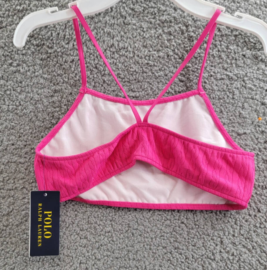 Polo Ralph Lauren Stretch Jacquard Two-Piece Swimsuit Girls 12 Bright Pink/White
