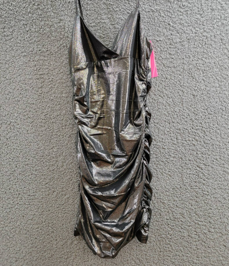 With Jules Metallic Ruched Mini Dress Big Girls L Black Surplice Neck Back Zip